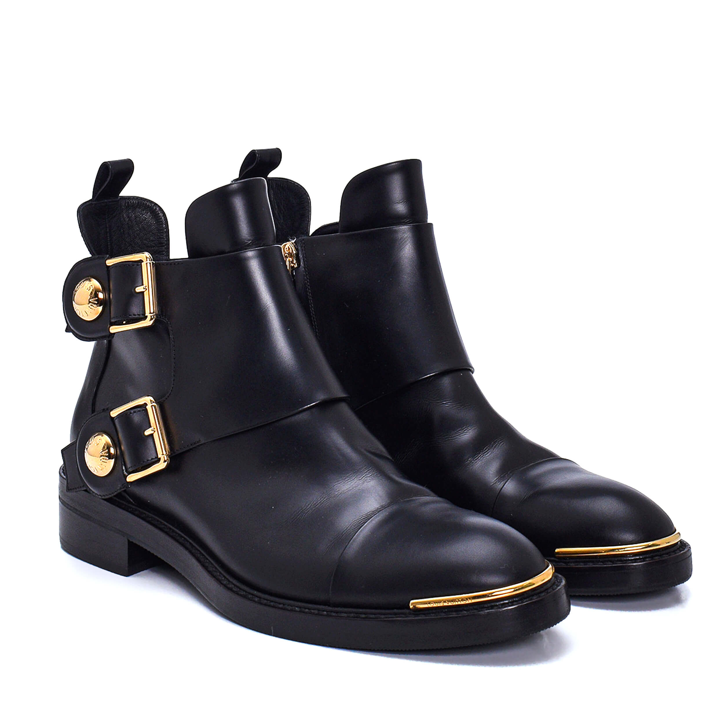 Louis Vuitton - Black leather&Gold Details Boots